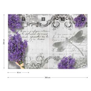 Fototapet GLIX - Vintage Lavender And Dragonfly 2 + adeziv GRATUIT Tapet nețesute - 368x254 cm