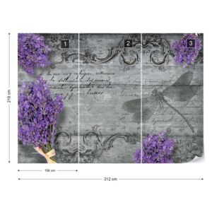 Fototapet GLIX - Vintage Lavender And Dragonfly + adeziv GRATUIT Tapet nețesute - 312x219 cm