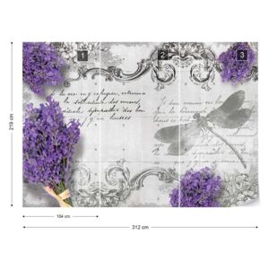 Fototapet GLIX - Vintage Lavender And Dragonfly 2 + adeziv GRATUIT Tapet nețesute - 312x219 cm