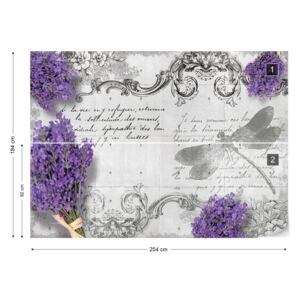 Fototapet GLIX - Vintage Lavender And Dragonfly 2 + adeziv GRATUIT Tapet nețesute - 254x184 cm