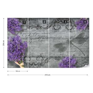 Fototapet GLIX - Vintage Lavender And Dragonfly + adeziv GRATUIT Tapet nețesute - 416x254 cm
