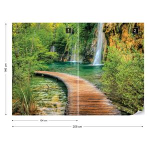Fototapet GLIX - Waterfall Lake Walkway Forest Nem szőtt tapéta - 208x146 cm