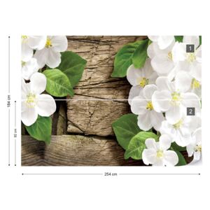 Fototapet GLIX - Flowers On Rustic Wood Papírová tapeta - 254x184 cm