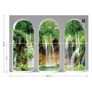 Fototapet GLIX - Waterfall Lake 3D Archway View Papírová tapeta - 254x184 cm