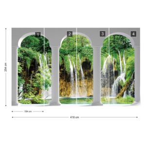 Fototapet GLIX - Waterfall Lake 3D Archway View Tapet nețesute - 416x254 cm