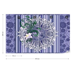 Fototapet GLIX - Vintage Floral Pattern Purple + adeziv GRATUIT Tapet nețesute - 416x254 cm