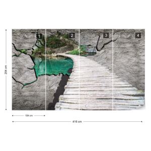 Fototapet GLIX - Lake Path Hole In Concrete Wall 3D Illusion Tapet nețesute - 416x254 cm