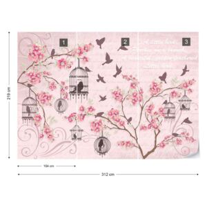 Fototapet GLIX - Cherry Blossom And Birds Vintage Tapet nețesute - 312x219 cm