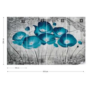Fototapet GLIX - Vintage Flowers Blue Grey Tapet nețesute - 416x254 cm