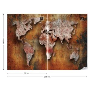 Fototapet GLIX - Grunge Rust World Map Nem szőtt tapéta - 208x146 cm