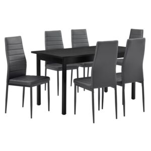 Masa de bucatarie/salon design modern - masa cu 6 scaune imitatie de piele (gri)