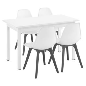 Set Viki masa bucatarie cu 4 scaune, masa 120 x 60 x 75 cm, scaun 83 x 54 x 48 cm, MDF/plastic, alb/alb/negru