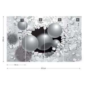 Fototapet GLIX - 3D Balls Bursting Through Brick Wall Tapet nețesute - 416x254 cm