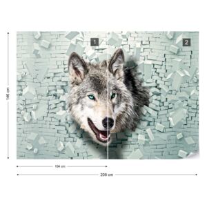 Fototapet GLIX - Wolf 3D Bursting Through Brick Wall Nem szőtt tapéta - 208x146 cm
