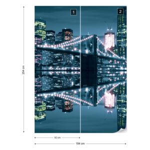 Fototapet GLIX - New York City Skyline At Night Brooklyn Bridge + adeziv GRATUIT Papírová tapeta - 184x254 cm