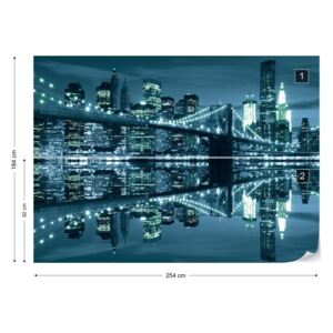 Fototapet GLIX - New York City Skyline At Night Brooklyn Bridge 2 + adeziv GRATUIT Tapet nețesute - 254x184 cm