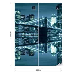 Fototapet GLIX - New York City Skyline At Night Brooklyn Bridge 2 + adeziv GRATUIT Tapet nețesute - 206x275 cm