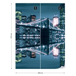 Fototapet GLIX - New York City Skyline At Night Brooklyn Bridge + adeziv GRATUIT Tapet nețesute - 206x275 cm