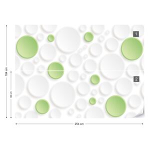 Fototapet GLIX - 3D Green And White Circles Papírová tapeta - 254x184 cm