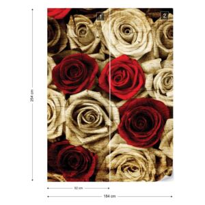 Fototapet GLIX - Vintage Red Roses + adeziv GRATUIT Papírová tapeta - 184x254 cm