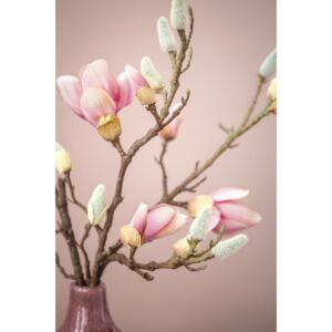 Crenguta flori artificiale Magnolia, Fibre artificiale, Roz, 101 cm