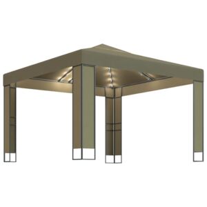 Pavilion cu acoperiș dublu & lumini gri taupe 3x3x2,7m 180 g/m²