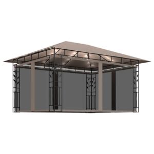 Pavilion cu plasă anti-țânțari & lumini, gri taupe, 4x3x2,73 m