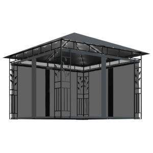 Pavilion cu plasă anti-țânțari & lumini, antracit, 3x3x2,73 m