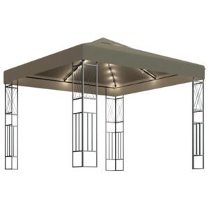 Pavilion cu șiruri de lumini, gri taupe, 3x3 m, țesătură