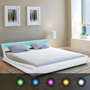 Cadru de pat cu LED, piele artificială, 180 x 200 cm, Alb