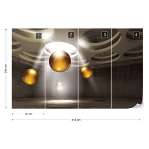 Fototapet GLIX - 3D Gold Spheres Tapet nețesute - 416x254 cm