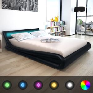 Cadru de pat cu LED, negru, 160 x 200 cm, piele artificială
