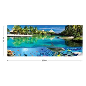 Fototapet GLIX - Tropical Island Paradise Dolphins Coral Reef Tapet nețesute - 250x104 cm