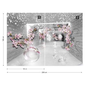 Fototapet GLIX - 3D Tunnel Flowers Sparkles Bubbles Nem szőtt tapéta - 208x146 cm
