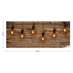 Fototapet GLIX - Industrial Chic Retro Light Bulbs Wood Tapet nețesute - 250x104 cm