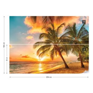 Fototapet GLIX - Tropical Beach Sunset Palm Trees Papírová tapeta - 254x184 cm