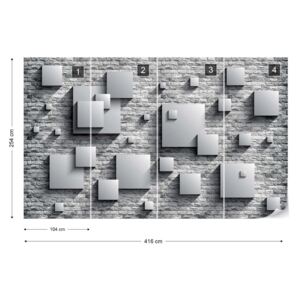 Fototapet GLIX - 3D Squares Stone Wall Grey Tapet nețesute - 416x254 cm