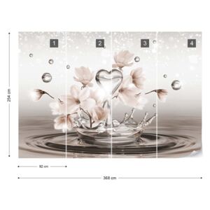 Fototapet GLIX - Water Drops Heart Flowers 2 Papírová tapeta - 368x254 cm