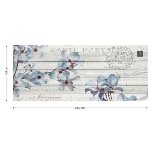 Fototapet GLIX - Blue Flowers Vintage + adeziv GRATUIT Tapet nețesute - 250x104 cm