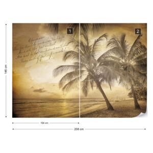 Fototapet GLIX - Beach Palms Vintage Script + adeziv GRATUIT Nem szőtt tapéta - 208x146 cm