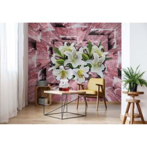 GLIX Fototapet - 3D Tunnel And Flowers Pink Vliesová tapeta - 254x184 cm