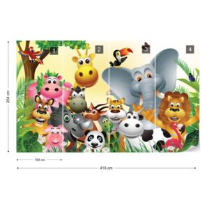 Fototapet GLIX - Cartoon Animals Elephant Tiger Cow Pig Tapet nețesute - 416x254 cm