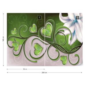 Fototapet GLIX - Lily Hearts Green Swirls + adeziv GRATUIT Nem szőtt tapéta - 208x146 cm