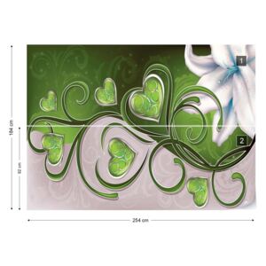 Fototapet GLIX - Lily Hearts Green Swirls + adeziv GRATUIT Tapet nețesute - 254x184 cm
