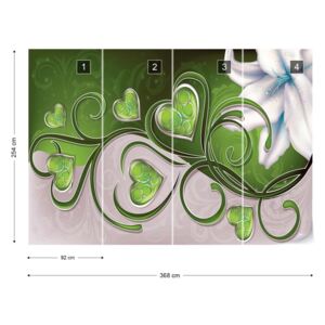 Fototapet GLIX - Lily Hearts Green Swirls + adeziv GRATUIT Tapet nețesute - 368x254 cm