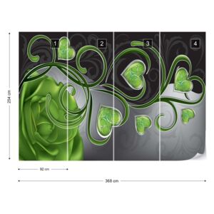 Fototapet GLIX - Rose Hearts Green Swirly + adeziv GRATUIT Tapet nețesute - 368x254 cm