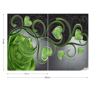 Fototapet GLIX - Rose Hearts Green Swirly + adeziv GRATUIT Nem szőtt tapéta - 208x146 cm