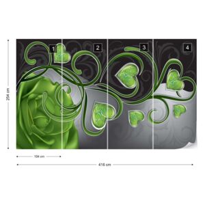 Fototapet GLIX - Rose Hearts Green Swirly + adeziv GRATUIT Tapet nețesute - 416x254 cm