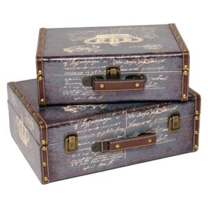 Set 2 cutii vintage din lemn pentru depozitare sub forma de valiza, 35 cm