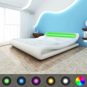Cadru de pat cu LED, piele artificială, 180 x 200 cm, Alb